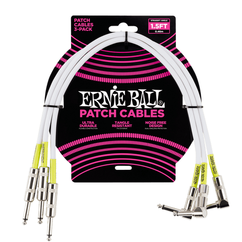 Ernie Ball 1.5Ft Straight / Angle Patch Cable 3-pack - White P06056