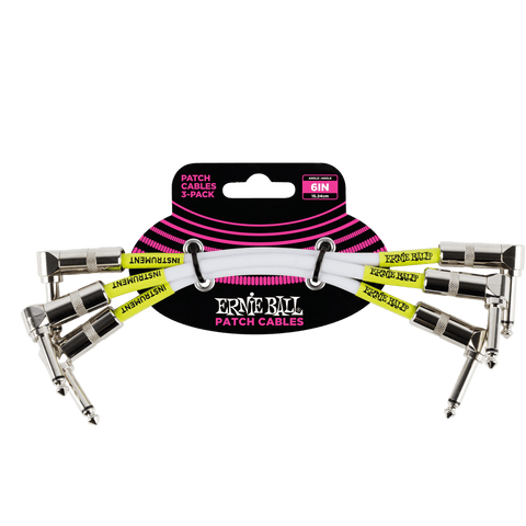 Ernie Ball 6 Inch Angle / Angle Patch Cable 3-Pack - White P06051